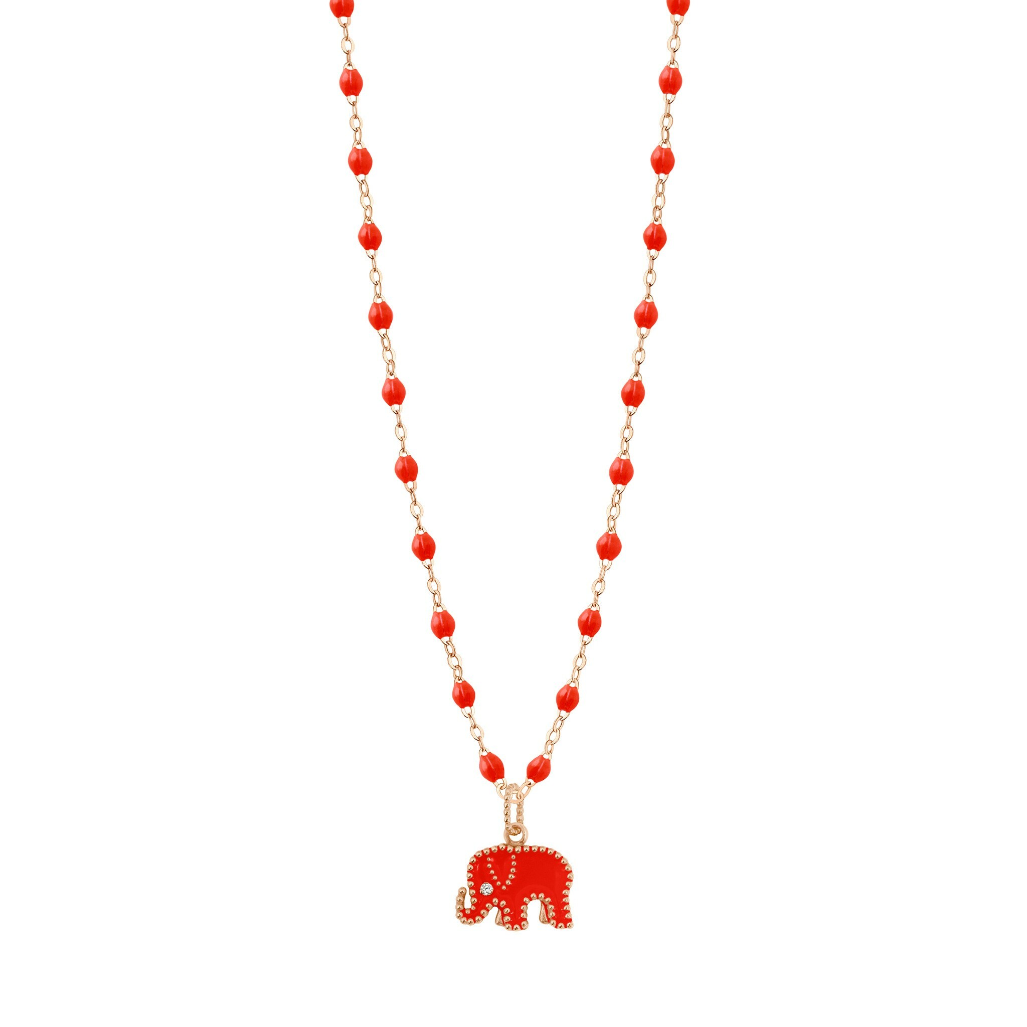 Pendentif Eléphants - AC by AC x Gigi Clozeau en or rose, résine corail et diamant vue 2