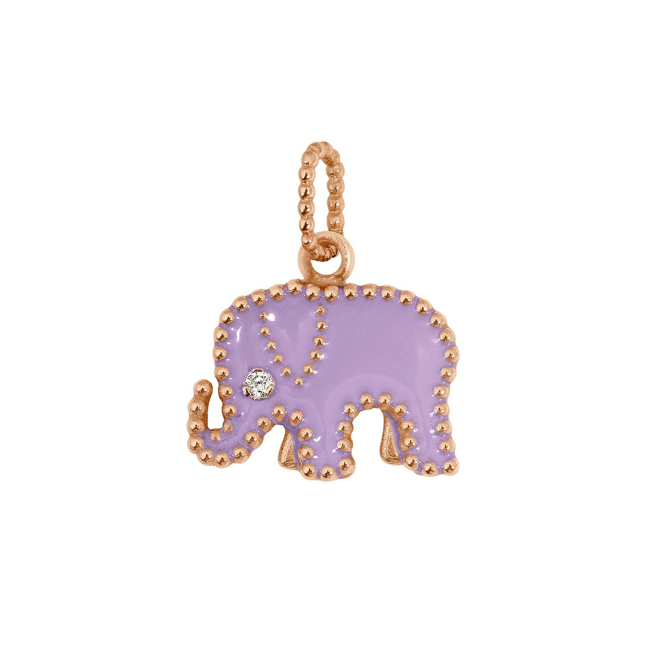 Pendentif Eléphants - AC by AC x Gigi Clozeau en or rose, résine parme et diamant vue 1