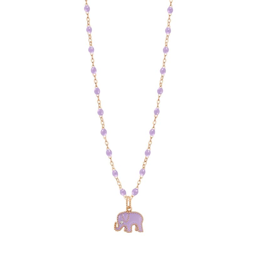 Pendentif Eléphants - AC by AC x Gigi Clozeau en or rose, résine parme et diamant