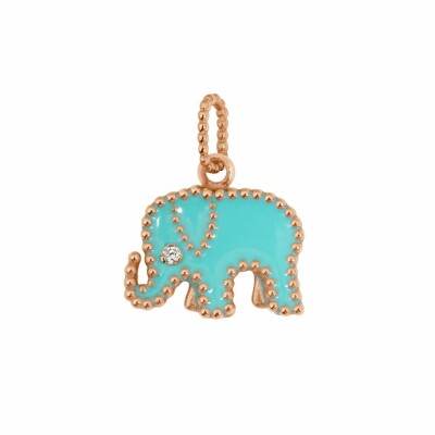 Pendentif Eléphants - AC by AC x Gigi Clozeau en or rose, résine turquoise et diamant