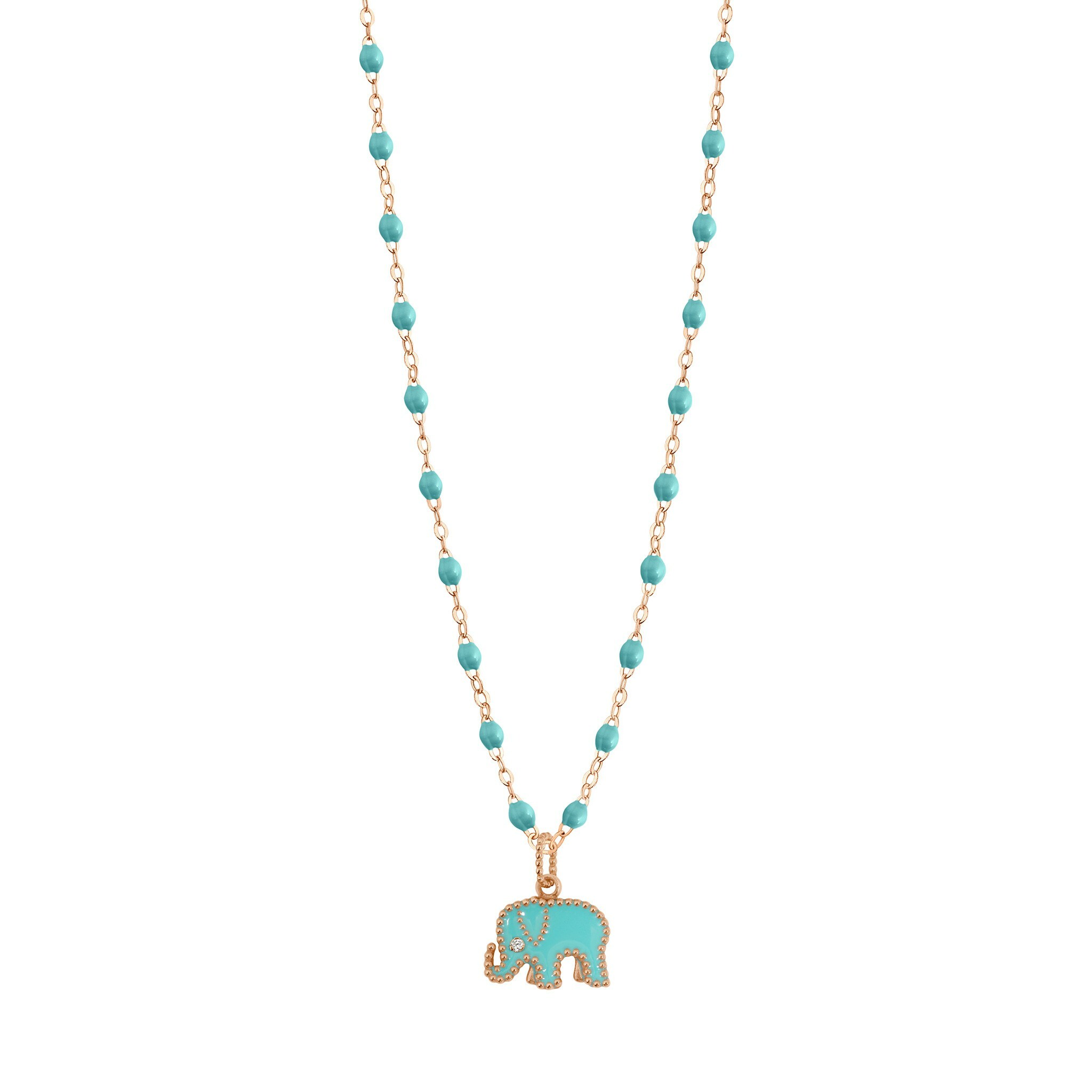 Pendentif Eléphants - AC by AC x Gigi Clozeau en or rose, résine turquoise et diamant vue 2