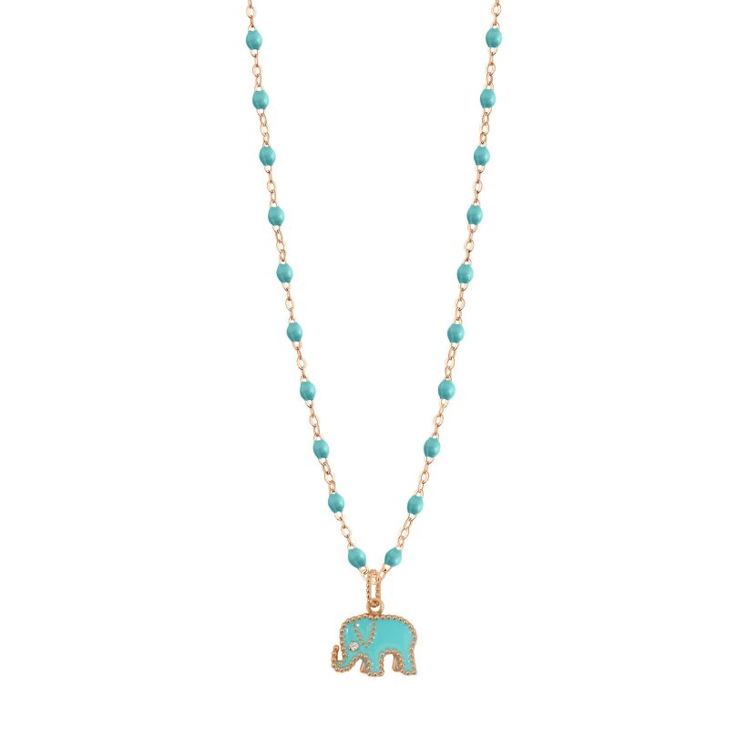 Pendentif Eléphants - AC by AC x Gigi Clozeau en or rose, résine turquoise et diamant