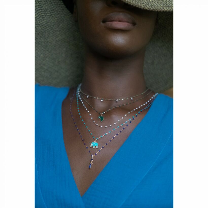 Pendentif Ashanti - AC by AC x Gigi Clozeau en or rose, résine turquoise et diamants