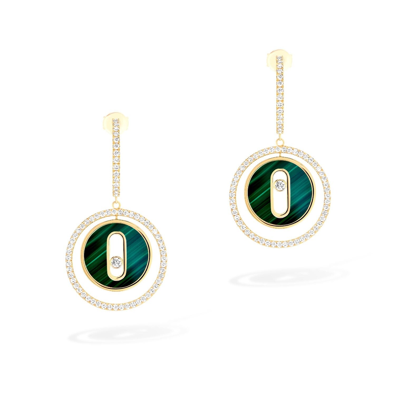 Boucles d'oreilles Lucky Move petit modèle Malachite, diamant et or jaune 