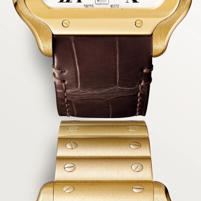 Montre Santos de Cartier, Grand modèle, mouvement automatique, bracelets or jaune et cuir interchangeables