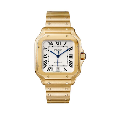 Montre Santos de Cartier, Grand modèle, mouvement automatique, bracelets or jaune et cuir interchangeables