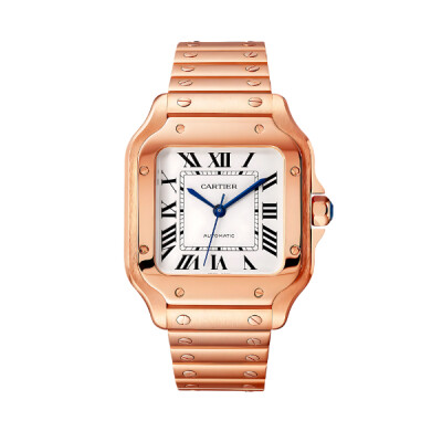 Montre Santos de Cartier, Grand modèle, mouvement automatique, bracelets or rose et cuir interchangeables