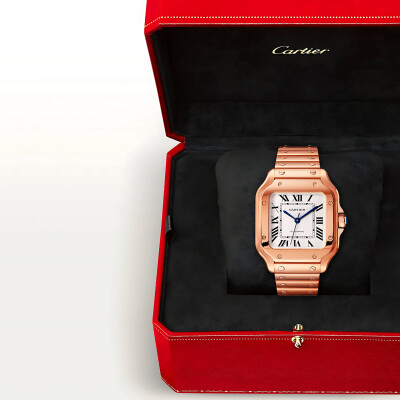 Montre Santos de Cartier, Grand modèle, mouvement automatique, bracelets or rose et cuir interchangeables