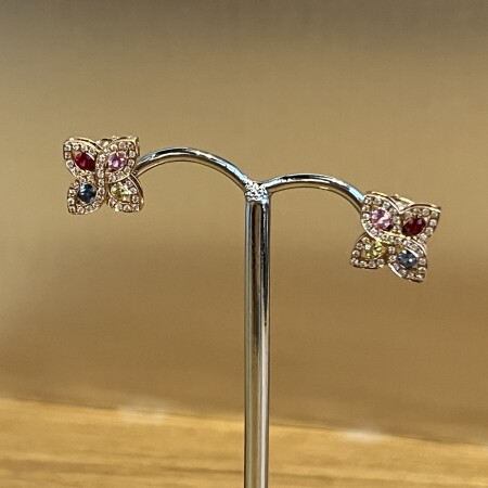 Boucles d'oreilles Chance en or rose, saphirs multicolores et diamants