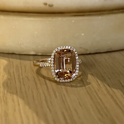 Bague San Marco en or rose, morganite de 4,48 carats et diamants