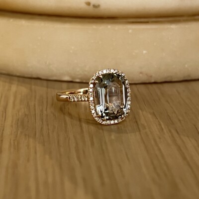 Bague San Marco en or rose, prasiolite de 4,16 carats et diamants