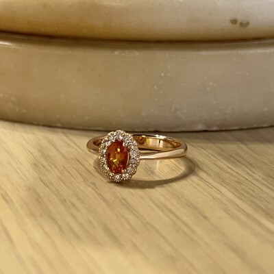 Bague Héritage en or rose, saphir orange et diamants