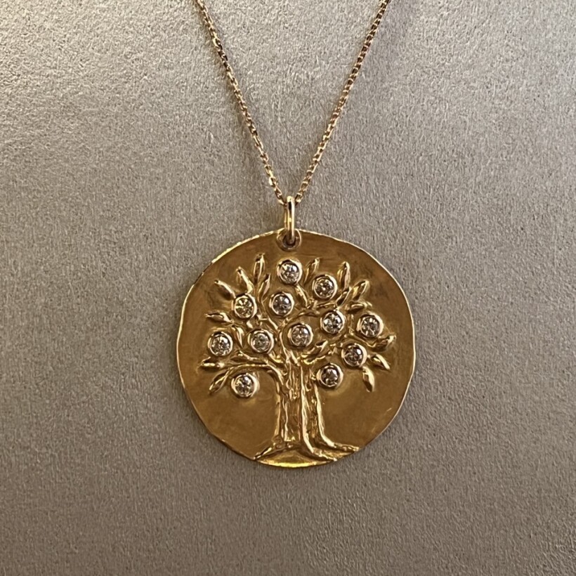 Médaille Arbre de vie en or rose et diamants champagne