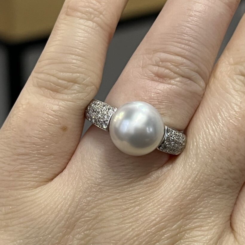 Bague Galaxy en or blanc, perle des mers du sud et diamants