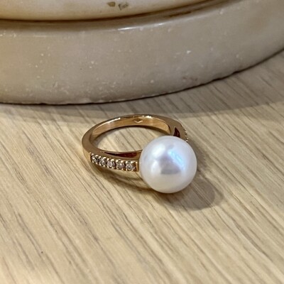 Bague Galaxy en or rose, perle des mers du sud et diamants