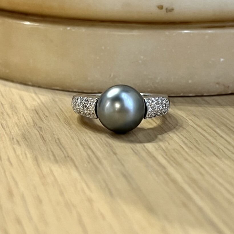 Bague Galaxy en or blanc, perle de Tahiti et diamants