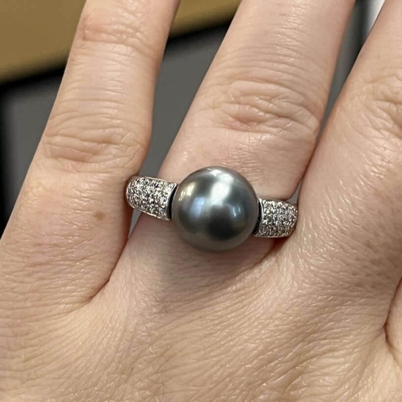 Bague Galaxy en or blanc, perle de Tahiti et diamants