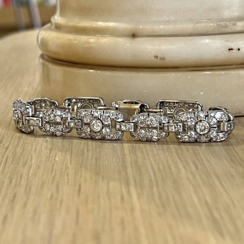 Bracelet Art Déco en platine et diamants de taille ancienne vers 1930