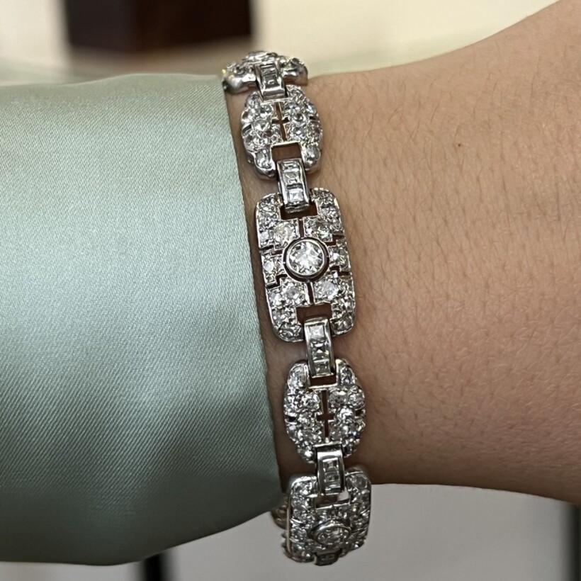 Bracelet Art Déco en platine et diamants de taille ancienne vers 1930