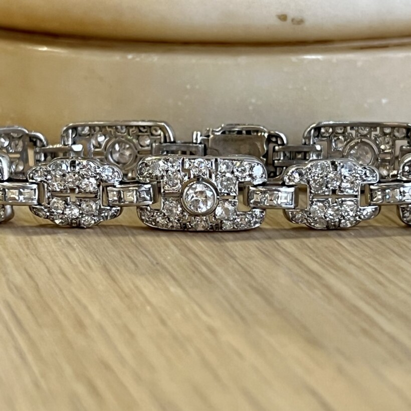 Bracelet Art Déco en platine et diamants de taille ancienne vers 1930