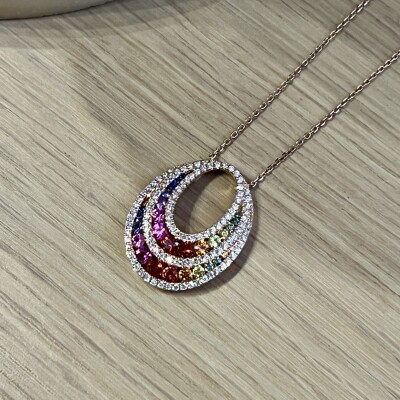 Collier Rainbow en or rose, saphirs multicolores et diamants