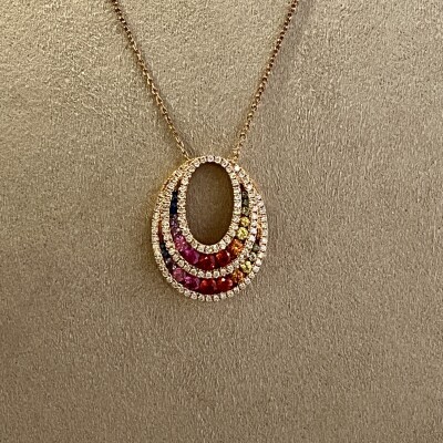 Collier Rainbow en or rose, saphirs multicolores et diamants