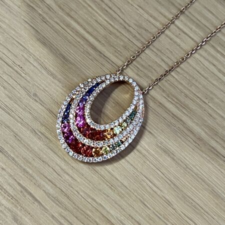 Collier Rainbow en or rose, saphirs multicolores et diamants