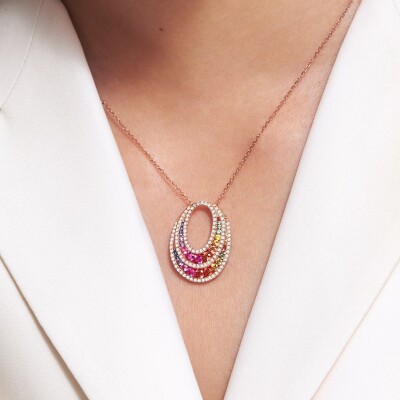 Collier Rainbow en or rose, saphirs multicolores et diamants