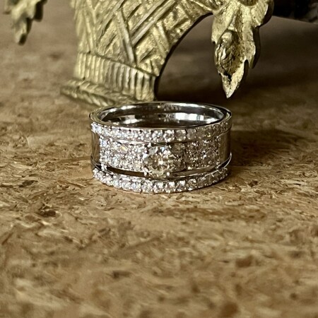 Bague en or blanc, diamant central de 0,50 carat et diamants