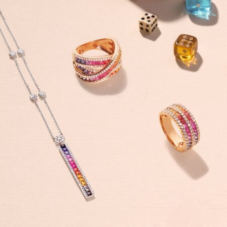 Collier Rainbow en or blanc, saphirs multicolores de 1,15 carat et diamants