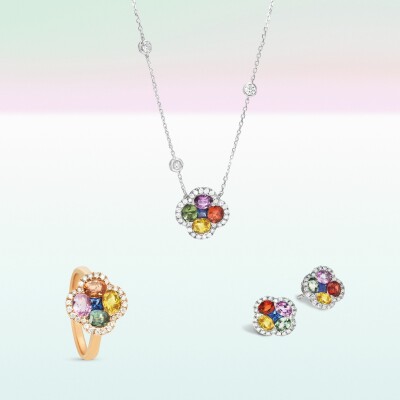 Collier Kuroba en or blanc, saphirs multicolores et diamants