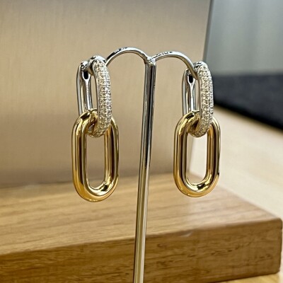 Boucles d’oreilles Toutankhamon en or blanc, or jaune et diamants