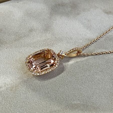 Collier San Marco en or rose, morganite de taille émeraude de 4,48 carats et diamants