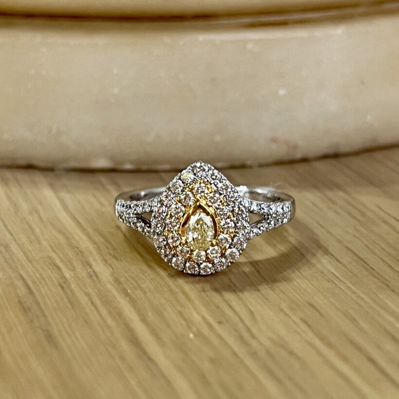 Bague Spring en or blanc, or blanc, diamant jaune de taille poire de 0,25 carat et diamants