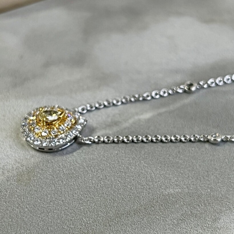 Collier Spring en or blanc, or jaune, diamant jaune de taille poire de 0,25 carat et diamants