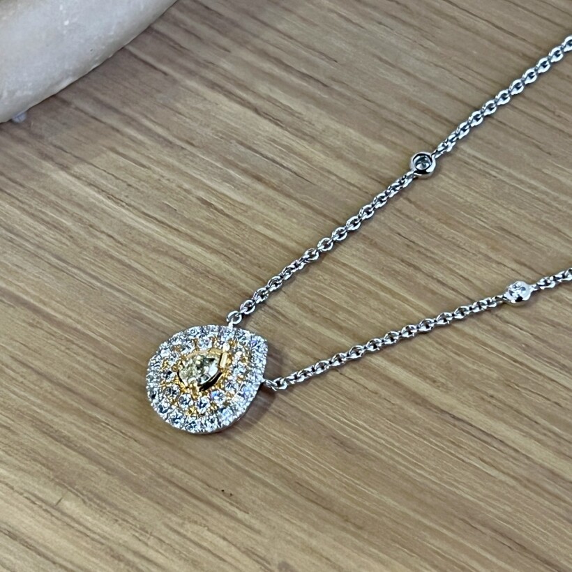 Collier Spring en or blanc, or jaune, diamant jaune de taille poire de 0,25 carat et diamants