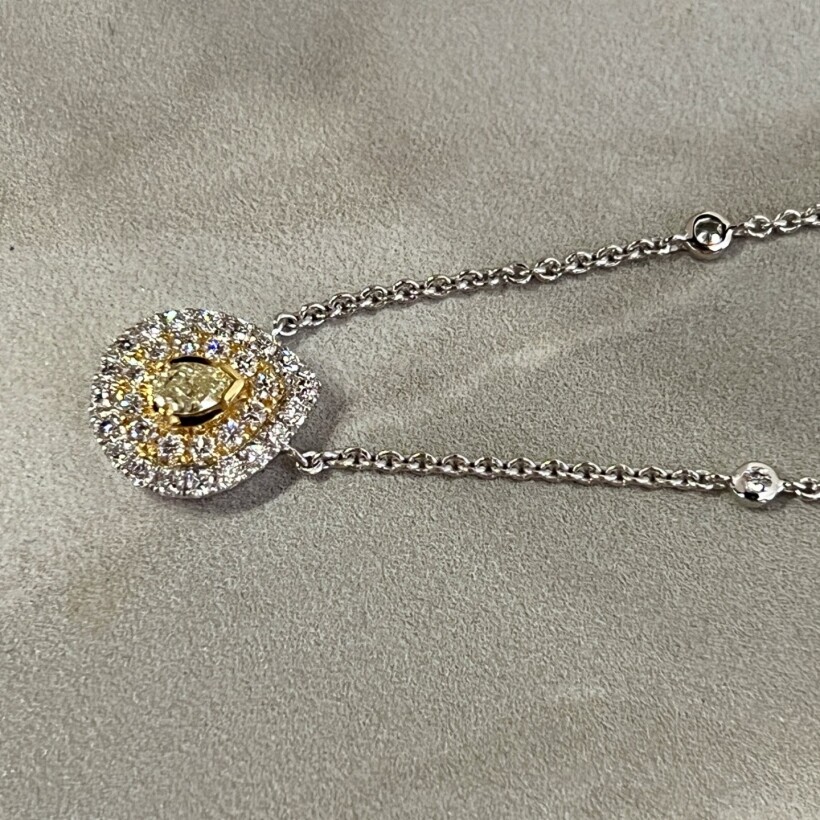 Collier Spring en or blanc, or jaune, diamant jaune de taille poire de 0,25 carat et diamants