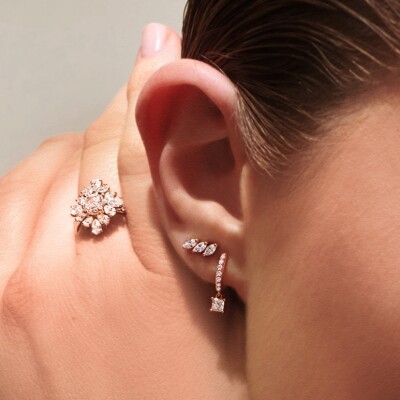 Boucles d’oreilles en or rose, diamant de taille princesse de 0,40 carat et diamants