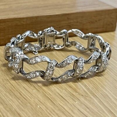 Bracelet en platine de 54,4 grammes et diamants de taille ancienne pour 9 carats