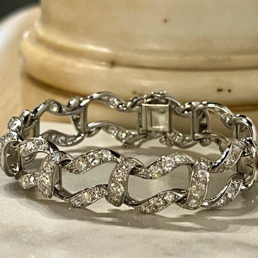 Bracelet en platine de 54,4 grammes et diamants de taille ancienne pour 9 carats