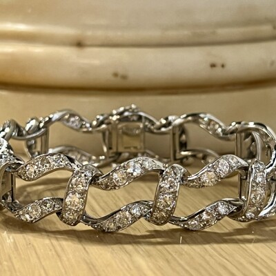 Bracelet en platine de 54,4 grammes et diamants de taille ancienne pour 9 carats