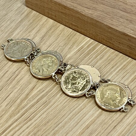 Bracelet pièces de 20 francs Suisse et 20 francs Napoléon en or jaune de 65,28 grammes