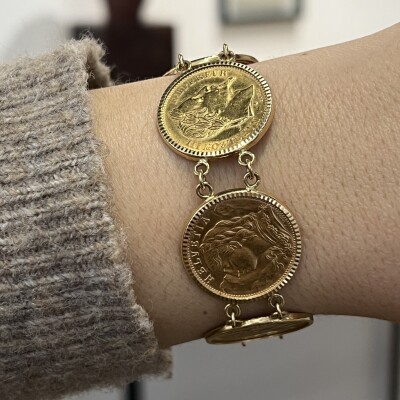 Bracelet pièces de 20 francs Suisse et 20 francs Napoléon en or jaune de 65,28 grammes