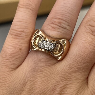 Bague Tank en or rose, platine et diamants demi-taille pour 0,20 carat vers 1940