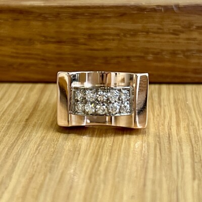 Bague Tank en or rose, platine et diamants pour 1 carat vers 1940