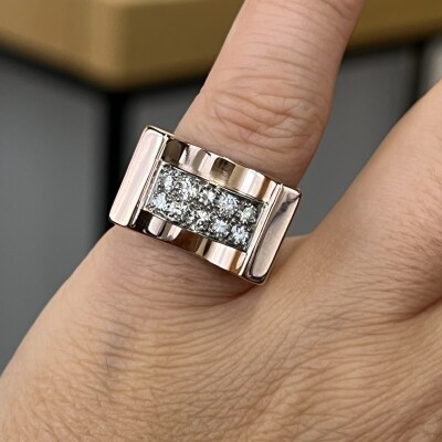 Bague Tank en or rose, platine et diamants pour 1 carat vers 1940