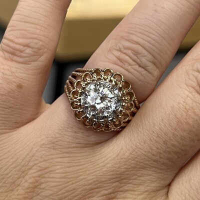 Bague Dôme en or rose, platine, diamant de taille ancienne de 1,25 carat et diamants 8x8 pour 0,08 carat