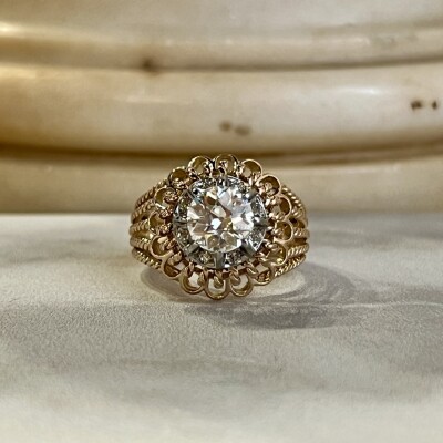 Bague Dôme en or rose, platine, diamant de taille ancienne de 1,25 carat et diamants 8x8 pour 0,08 carat