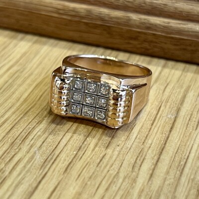 Bague Tank en or rose, platine, diamants 8x8 pour 0,40 carat vers 1940