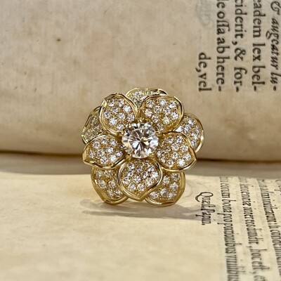 Bague Azalée en or jaune, diamant de 1,22 carat blanc H pur 10 x et diamants pour 2,68 carats